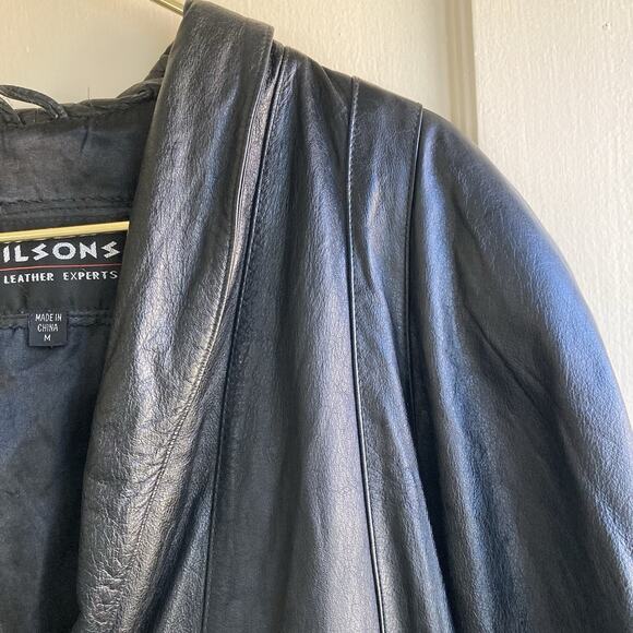 WILSONS Vintage Leather Black Jacket Gold Buttons Size M - Picture 6 of 16